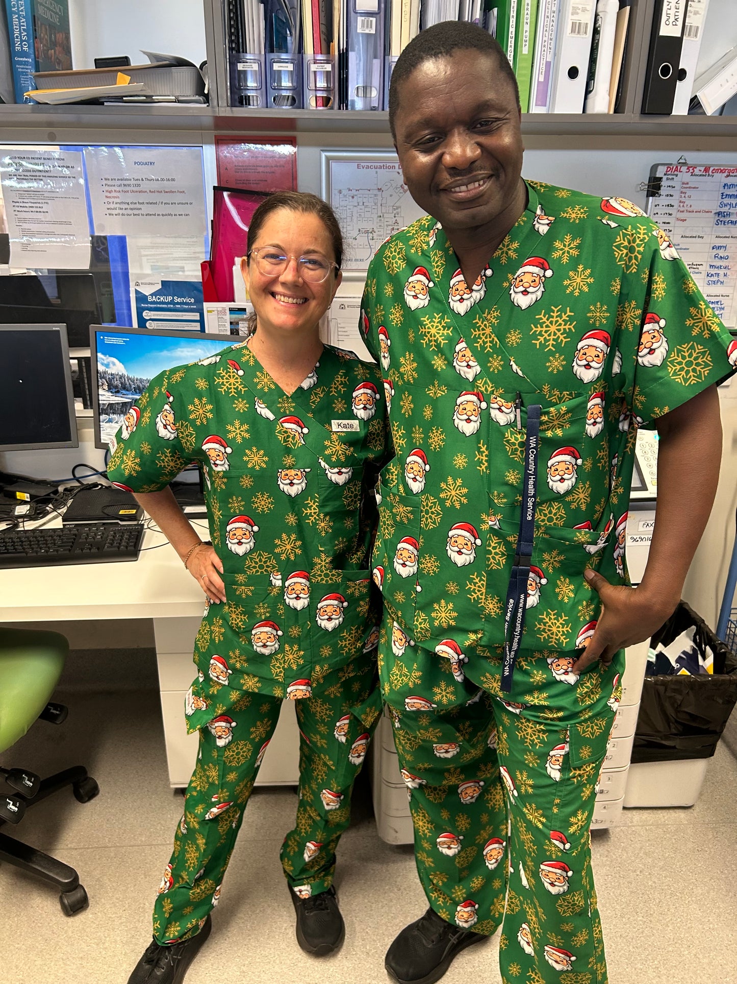 Christmas scrub green Santa