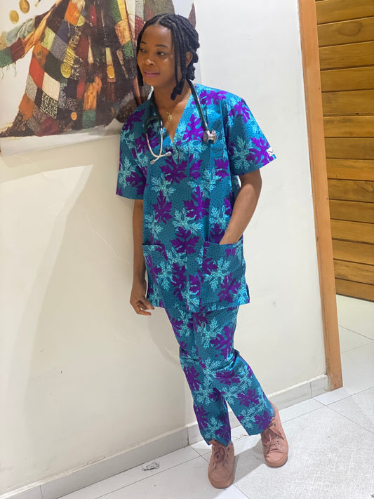 Purple Teal Leaf Scrubs