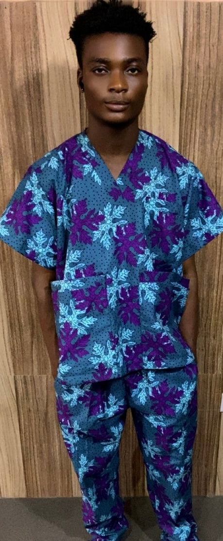 Purple Teal Leaf Scrubs