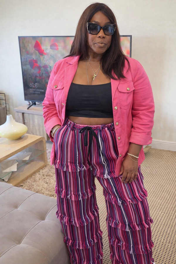 Pink multicoloured Aso oke cargo pants