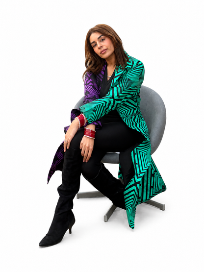 Green/Purple two tone Trench Coat