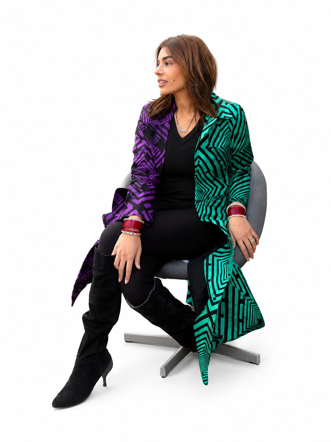 Green/Purple two tone Trench Coat