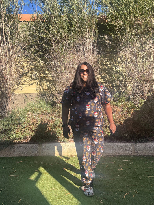 Christmas scrub Santa Black