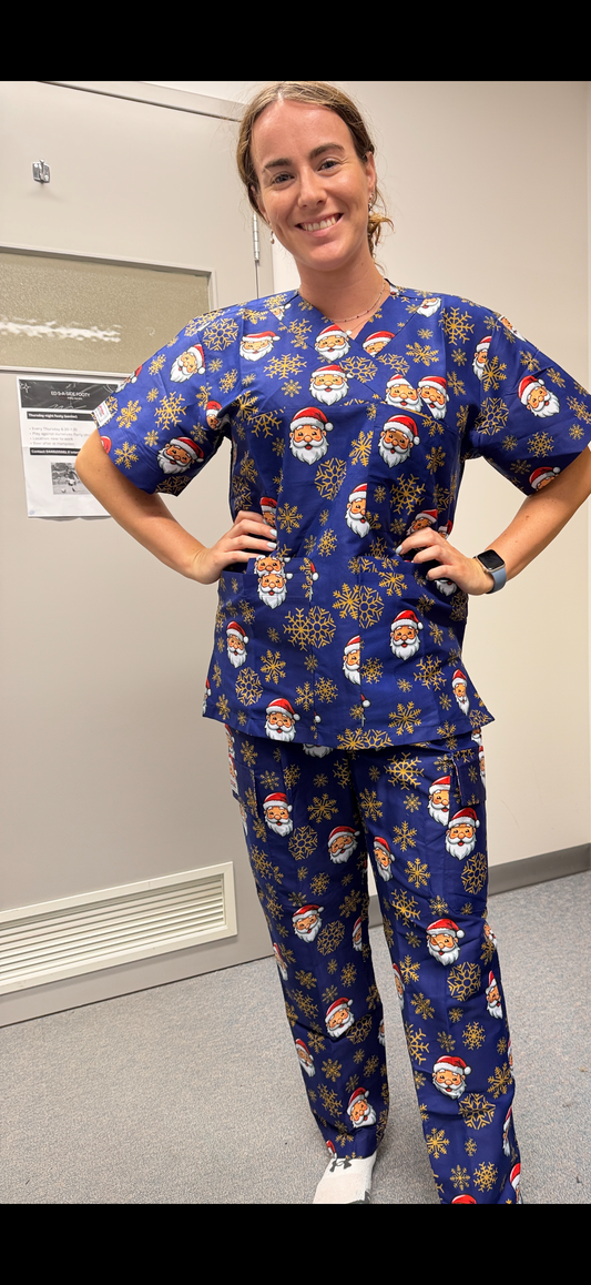 Christmas scrub blue Santa head