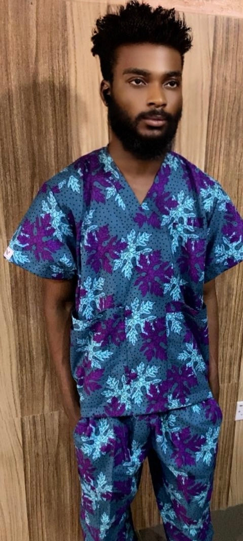 Purple Teal Leaf Scrubs
