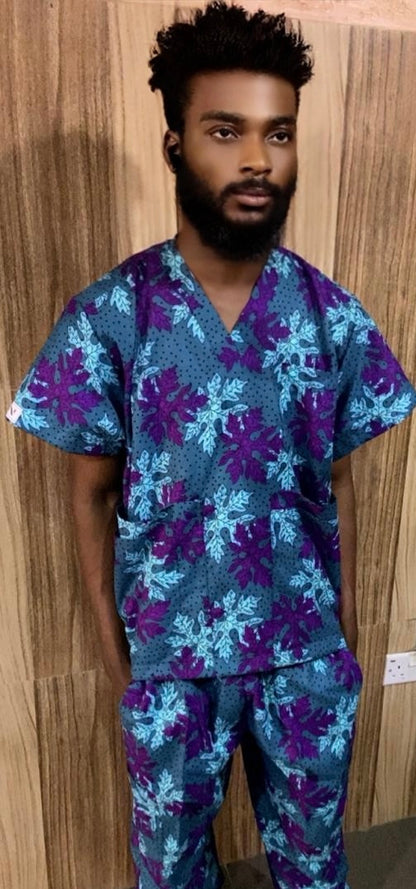 Purple Teal Leaf Scrubs