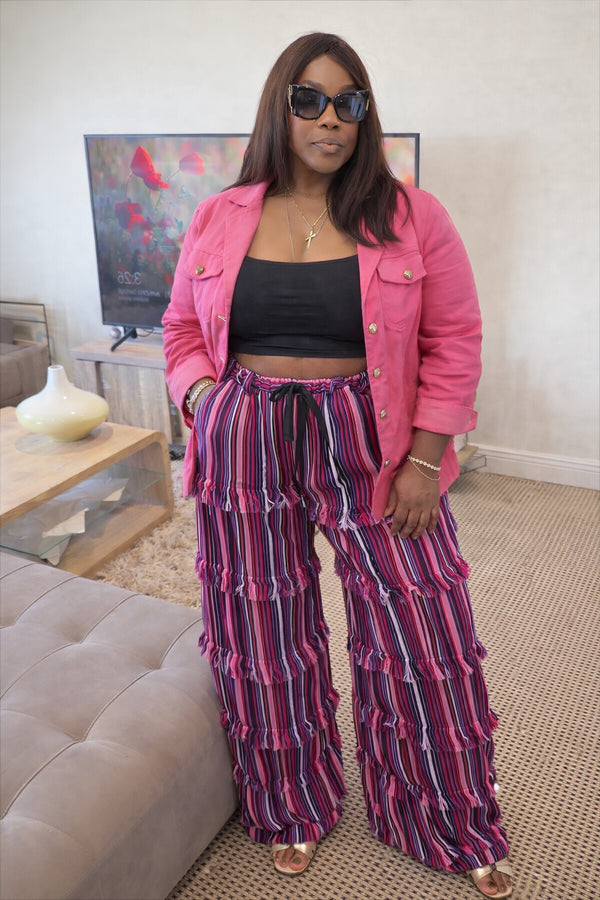 Pink multicoloured Aso oke cargo pants