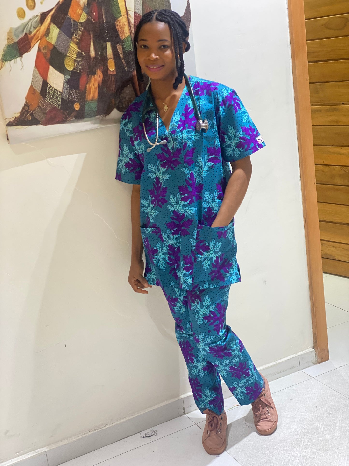 Purple Teal Leaf Scrubs