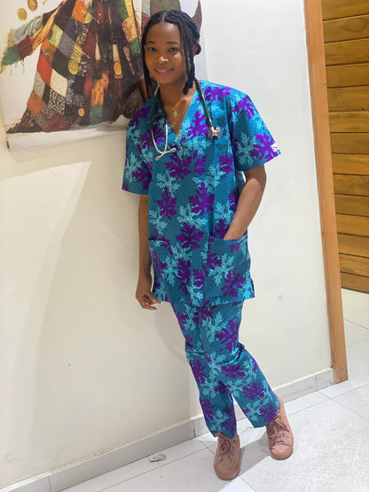 Purple Teal Leaf Scrubs