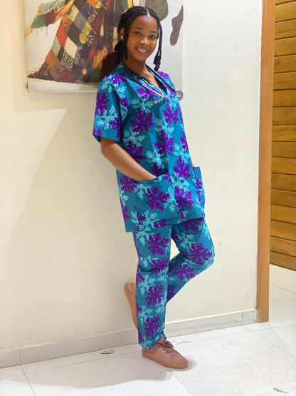 Purple Teal Leaf Scrubs