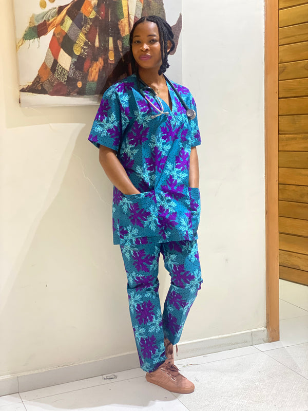 Purple Teal Leaf Scrubs