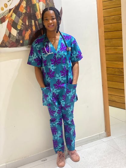 Purple Teal Leaf Scrubs